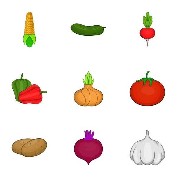 Set di icone di verdure ecologiche, stile cartone animato — Vettoriale Stock