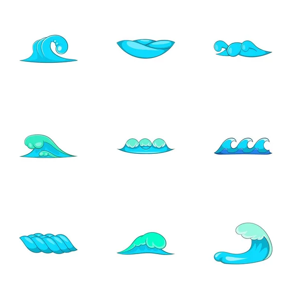 Ensemble d'icônes vagues océaniques, style dessin animé — Image vectorielle