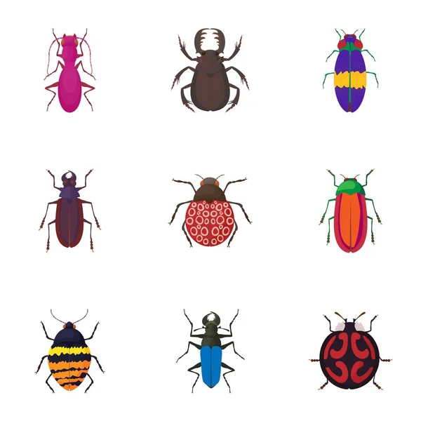 Conjunto de ícones de besouros rastejantes, estilo cartoon — Vetor de Stock