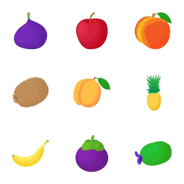 Ekologisk frukt ikoner set, tecknad stil — Stock vektor