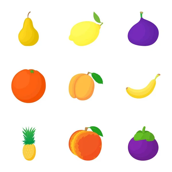 Свежие фруктовые иконки, стиль мультфильма — стоковый вектор