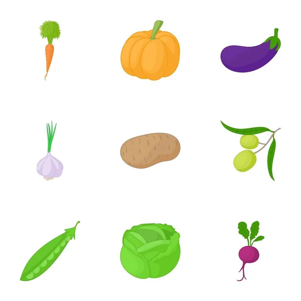Zöldség ikonok beállítása, rajzfilm stílusú — Stock Vector