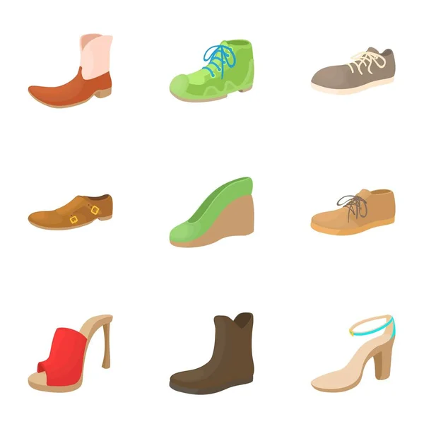 Ensemble d'icônes de chaussures, style dessin animé — Image vectorielle