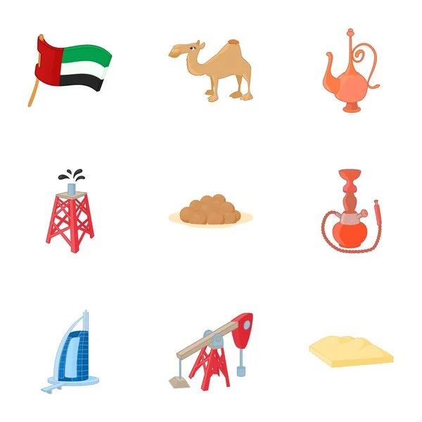 Conjunto de iconos de los EAU, estilo de dibujos animados — Vector de stock