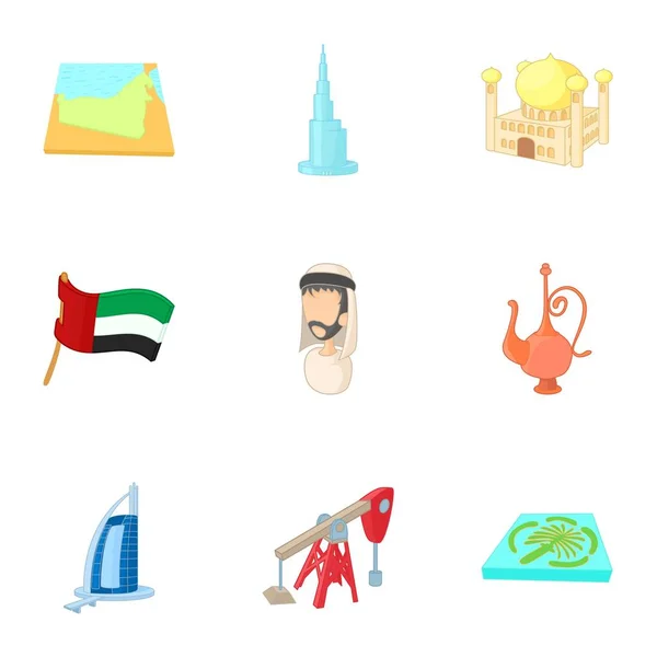 Estado de los Emiratos Árabes Unidos iconos conjunto, estilo de dibujos animados — Vector de stock