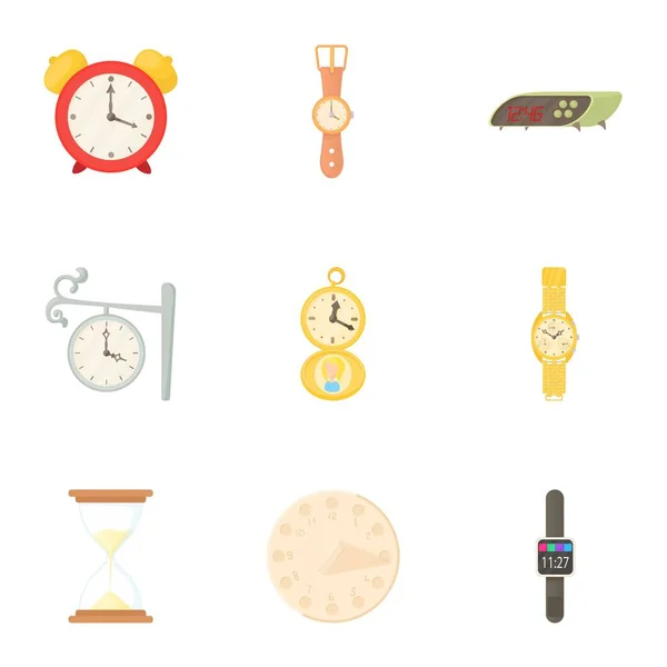 Montre icônes ensemble, style dessin animé — Image vectorielle