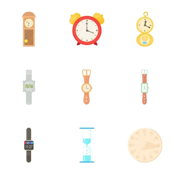 Set di icone dell'orologio, stile cartone animato — Vettoriale Stock