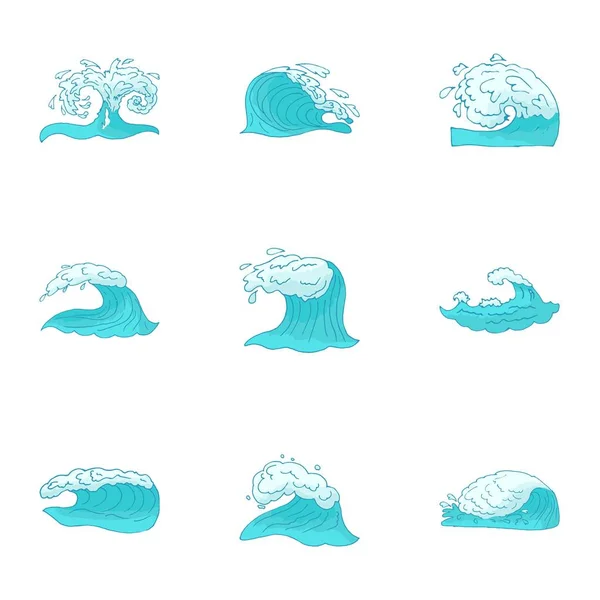 Conjunto de iconos de onda, estilo de dibujos animados — Vector de stock