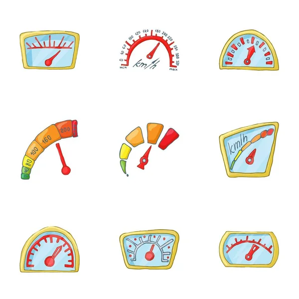 Speedometer icons set, cartoon style — Stock Vector