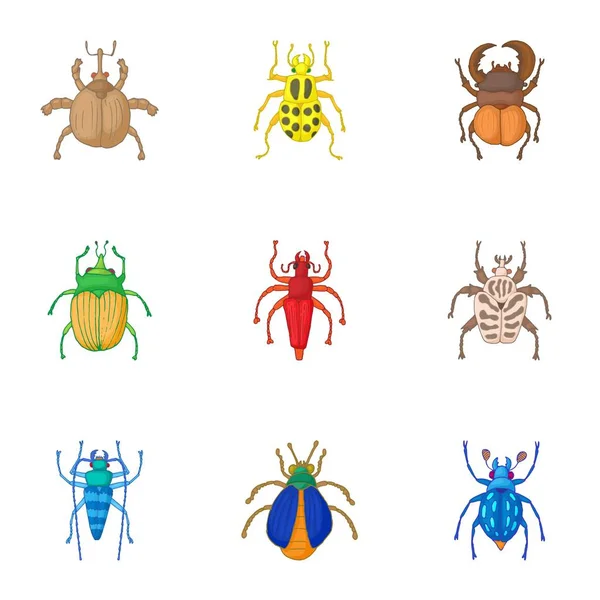 Types of bugs icons set, cartoon style — Stock Vector