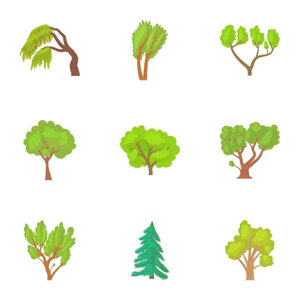 Деревянные растения иконы набор, мультяшный стиль — стоковый вектор