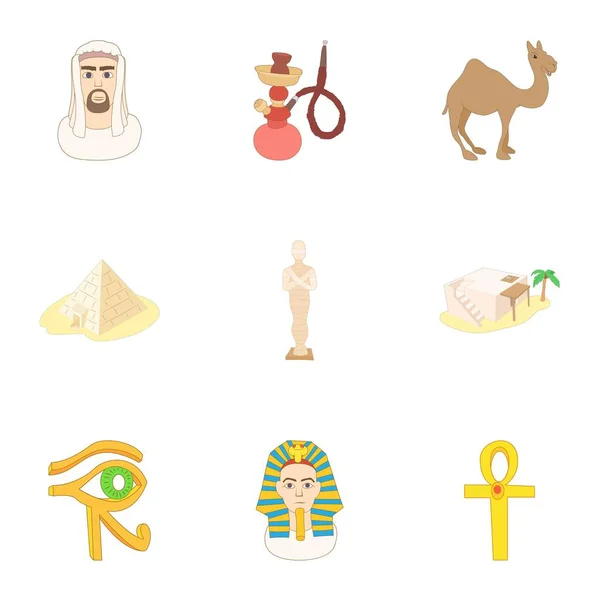 Dovolená v Egyptě ikony sady, kreslený styl — Stockový vektor