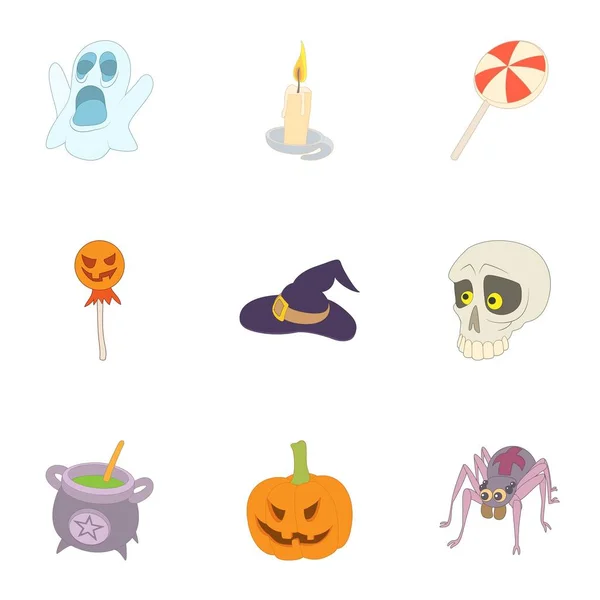 Halloween ícones conjunto, estilo cartoon — Vetor de Stock