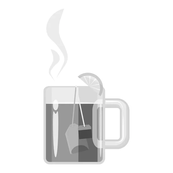 Mok met warme thee, grijs monochroom pictogramstijl — Stockvector