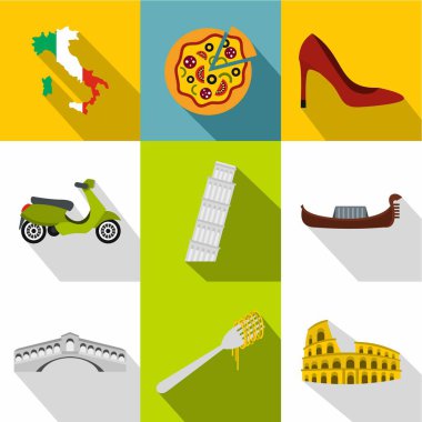 Ülke İtalya simgeler ayarla, stil düz