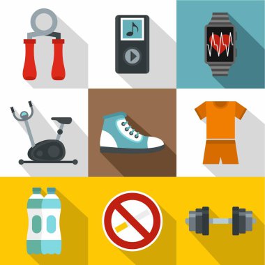 Sınıflar spor salonu Icons set, stil düz