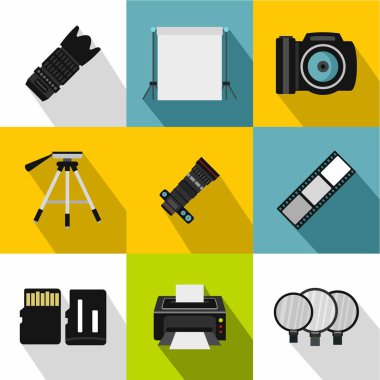 Fotoğraf Icons set, düz stil