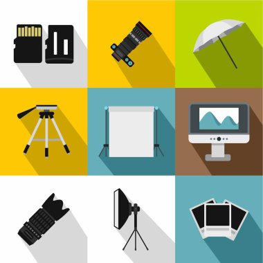 Fotoğrafik Icons set, düz stil