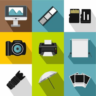 Fotoğraf simgeler kümesi, düz stil alarak