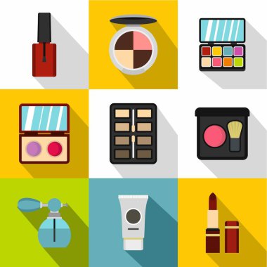 Kozmetik Icons set, düz stil
