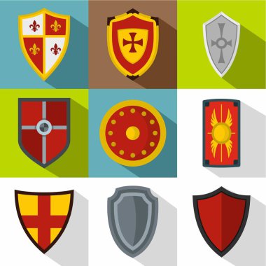 Askeri kalkan Icons set, düz stil