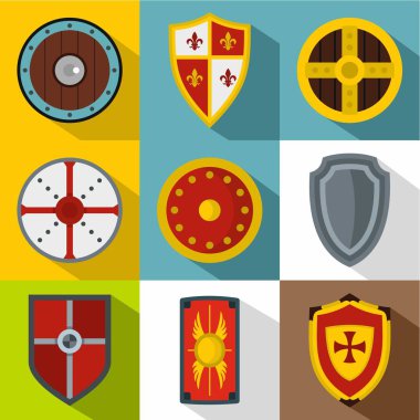 Koruyucu kalkan Icons set, düz stil