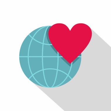 Dünya Dünya Dünya Kalp simgesi, düz stil ile