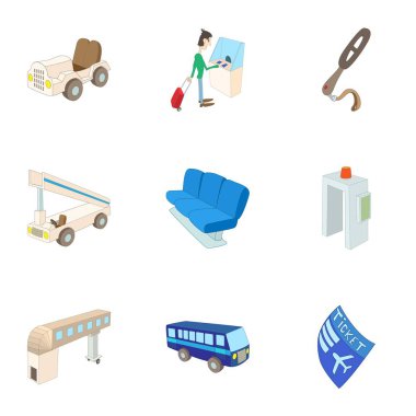 Havaalanı Icons set, karikatür tarzı