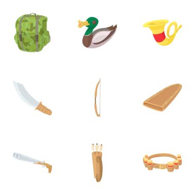 Icons set avcılık, karikatür tarzı