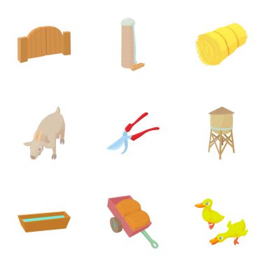 Çiftlik evi Icons set, karikatür tarzı