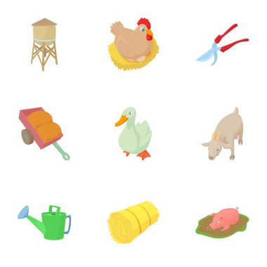 Hayvan çiftliği Icons set, karikatür tarzı
