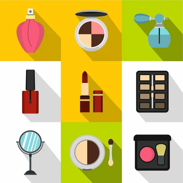 Make-up iconen set, vlakke stijl — Stockvector