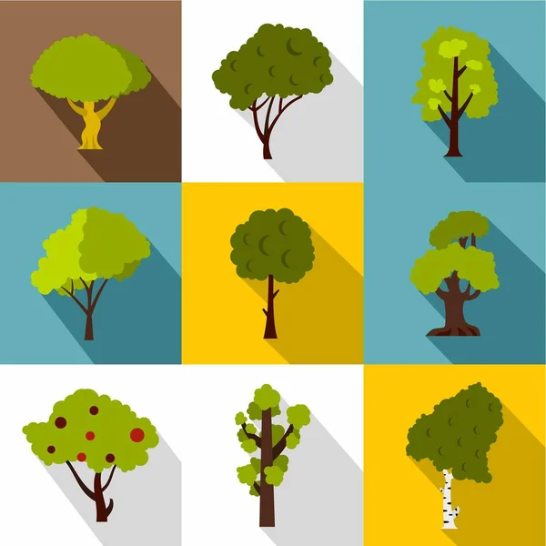 Набор иконок деревьев, плоский стиль — стоковый вектор