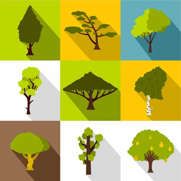 Conjunto de iconos de planta arbórea, estilo plano — Vector de stock