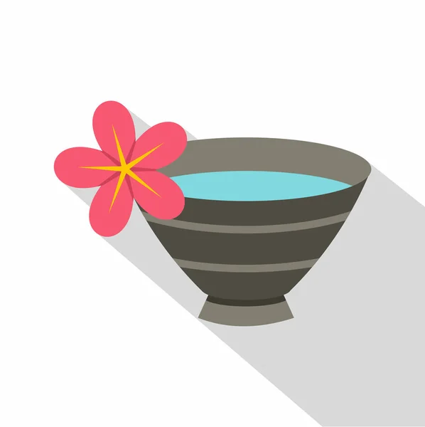 Kom met water voor spa pictogram, vlakke stijl — Stockvector