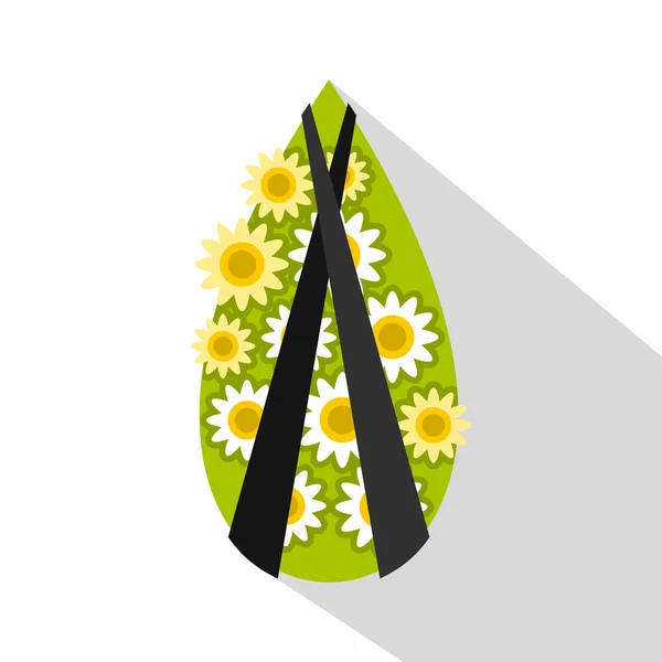 Memorial wreath icon, flat style — Stock Vector