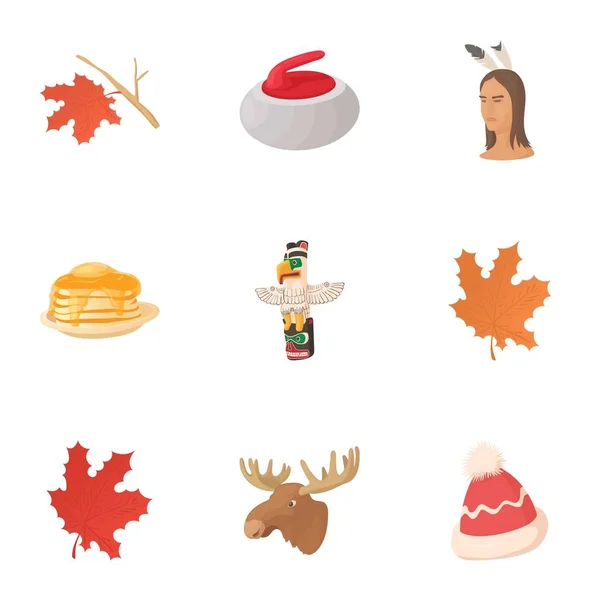 Toerisme in Canada iconen set, cartoon stijl — Stockvector