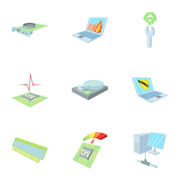 Set icone per computer, stile cartone animato — Vettoriale Stock