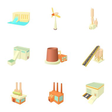 Üretim tesisi Icons set, karikatür tarzı