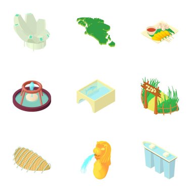 Singapur Icons set, karikatür tarzı