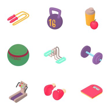 Aktif fitness Icons set, karikatür tarzı