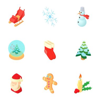 Kış tatili simgeler ayarla, tarzı çizgi film