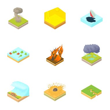 Doğal kaza Icons set, karikatür tarzı