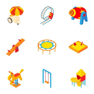 Çocuklar rides Icons set, karikatür tarzı