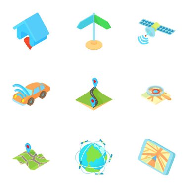 GPS navigasyon Icons set, karikatür tarzı