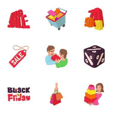 Büyük indirimler Icons set, karikatür tarzı