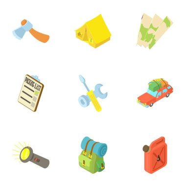 Orman Icons set, karikatür tarzı tatil