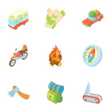 Doğa gezisi Icons set, karikatür tarzı