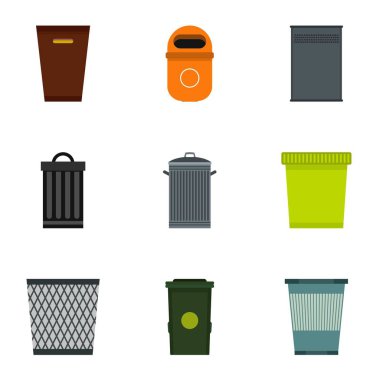 Çöp kutusu Icons set, düz stil