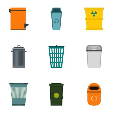Çöp Icons set, düz stil